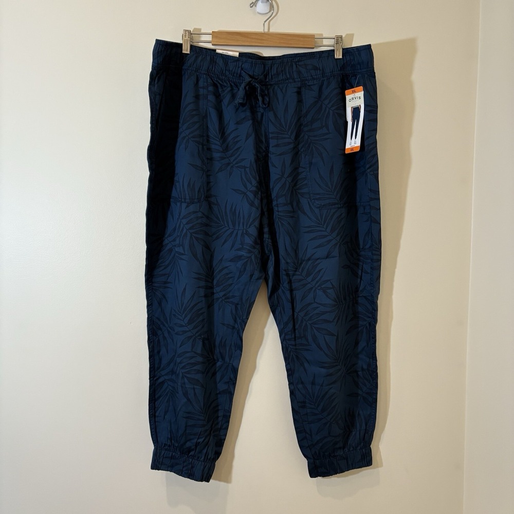 Orvis Womens Tencel Joggers XXL Blue Black Dark Tropical Print Relaxed Comfort